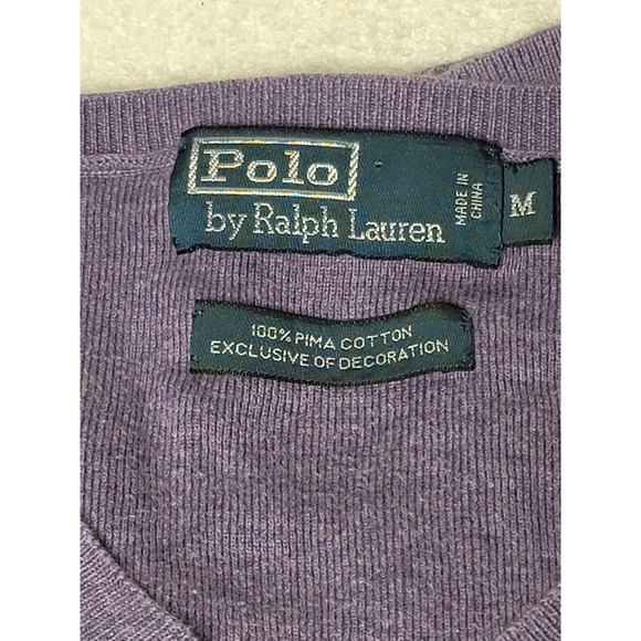 Polo Ralph Lauren Sweater Mens Med. Pima Cotton V-Neck Purple Preppy Solid Light - Picture 3 of 7